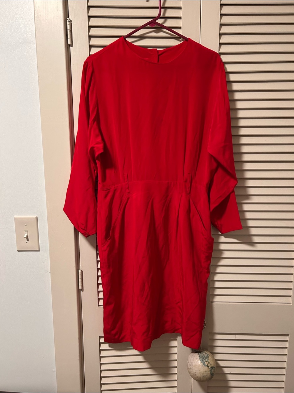 Kenar Bold Red Long Sleeve Shift Dress